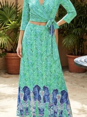 Lilly Pulitzer Ruari 2 Piece Crop Top Maxi Skirt Set Toucan Green Large